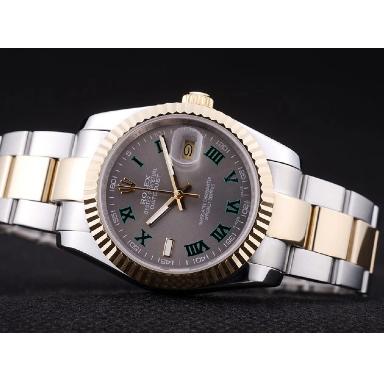 Aaa replica watch Bezel Dial Datejust Rolex Ribbed 7460 Grey 0608
